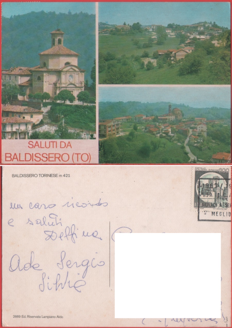 Saluti da Baldissero (TO). Viaggiata 1967
