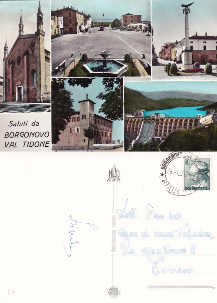 Saluti da Borgonova Val Tidone (PC). Viaggiata 1967