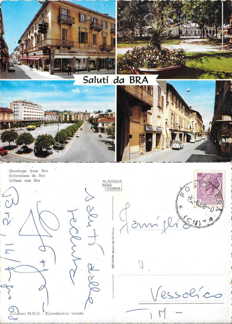 Saluti da Bra. Ed. Cecami. Viaggiata 1968
