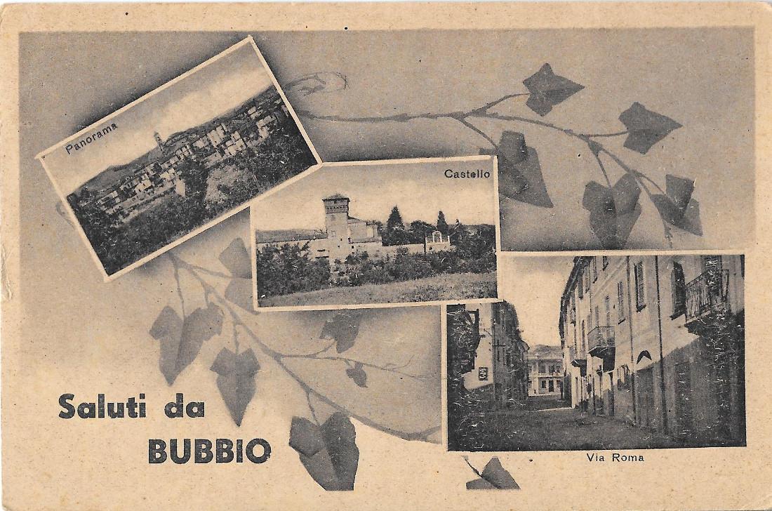 Saluti da Bubbio (AT).Vedutine. Non viaggiata, orginale 1942