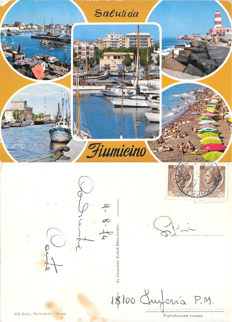 Saluti da Fiumicino. Viaggiata 1974