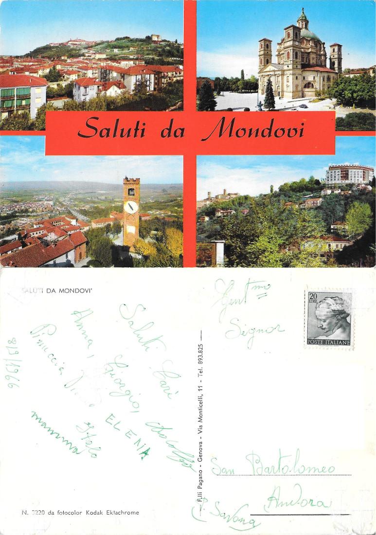 Saluti da Mondovì. Viaggiata 1966