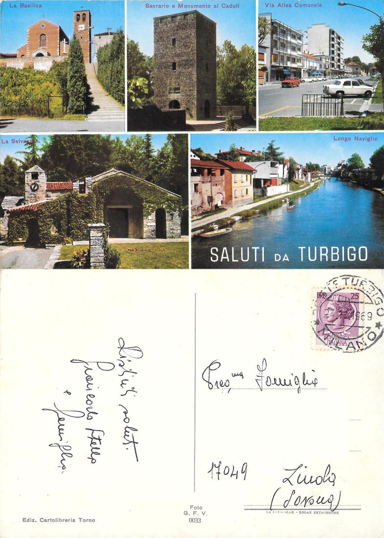 Saluti da Turbigo. Viaggiata 1969