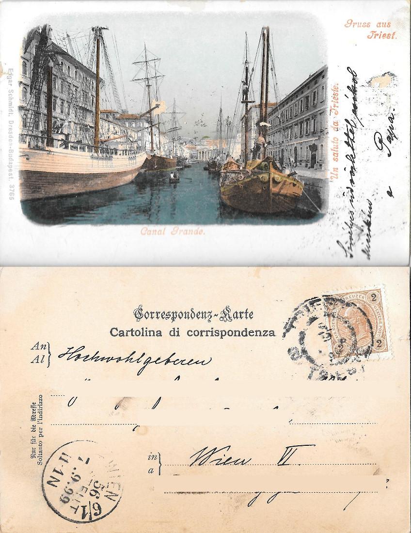 Saluto da Trieste. Canal Grande. Viaggiata 1899