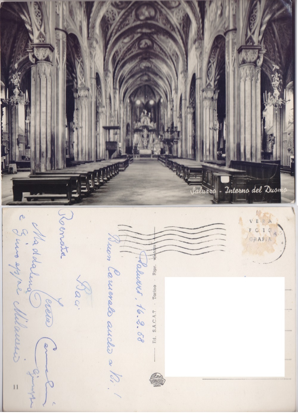 Saluzzo (CN). Interno del Duomo. Viaggiata 1958