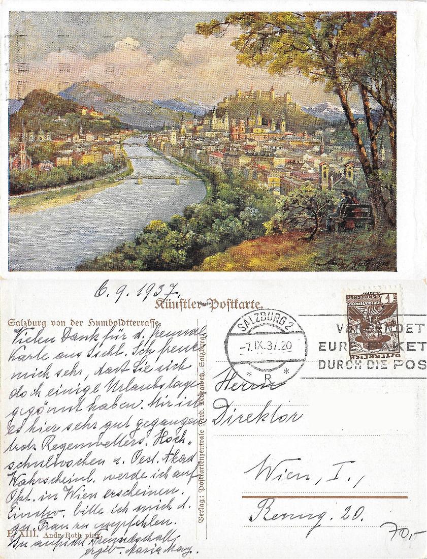 Salzburg von der Humboldt-Terrasse (Andreas Roth 1916). Viaggiata 1937
