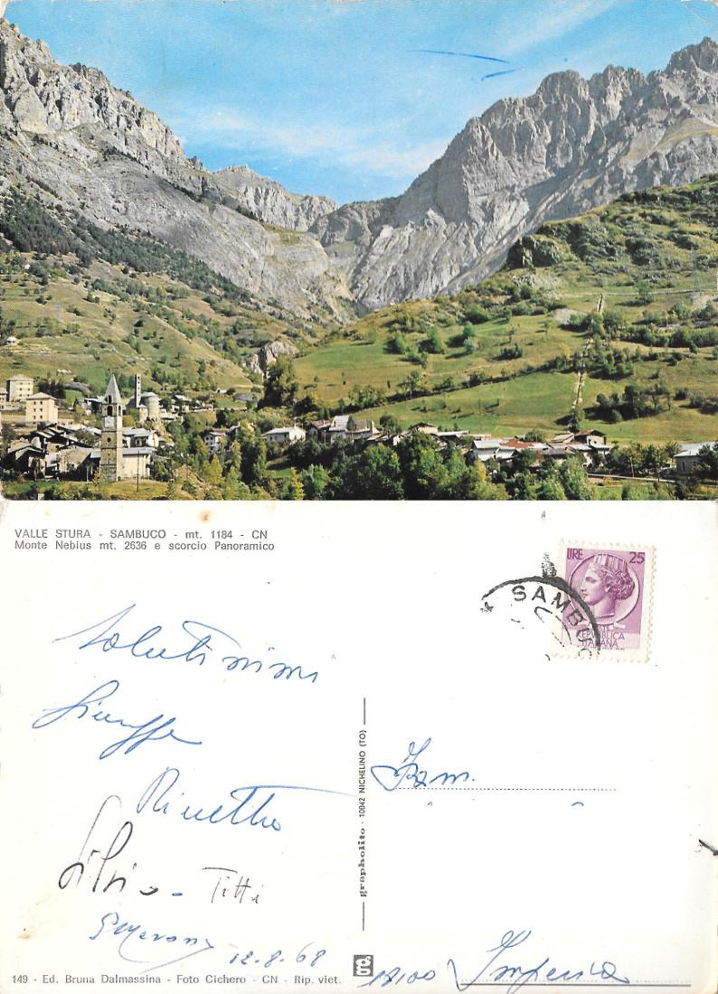 Sambuco (CN). Monte Nebius e scorcio panoramico. Viaggiata 1968