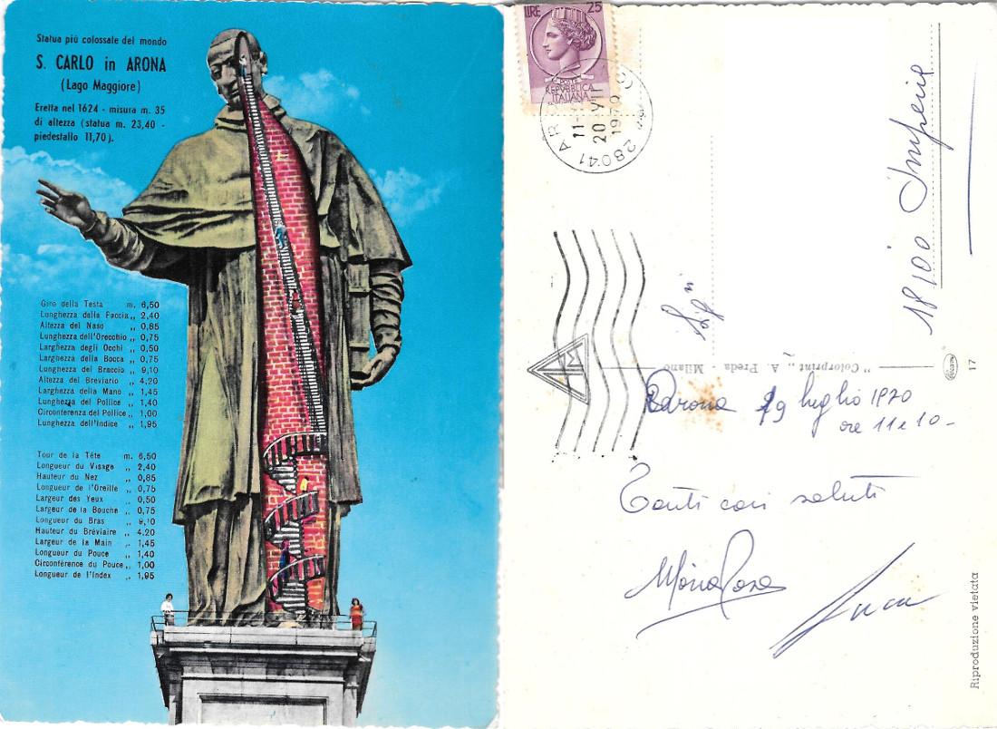 San Carlo in Arona. Viaggiata 1970