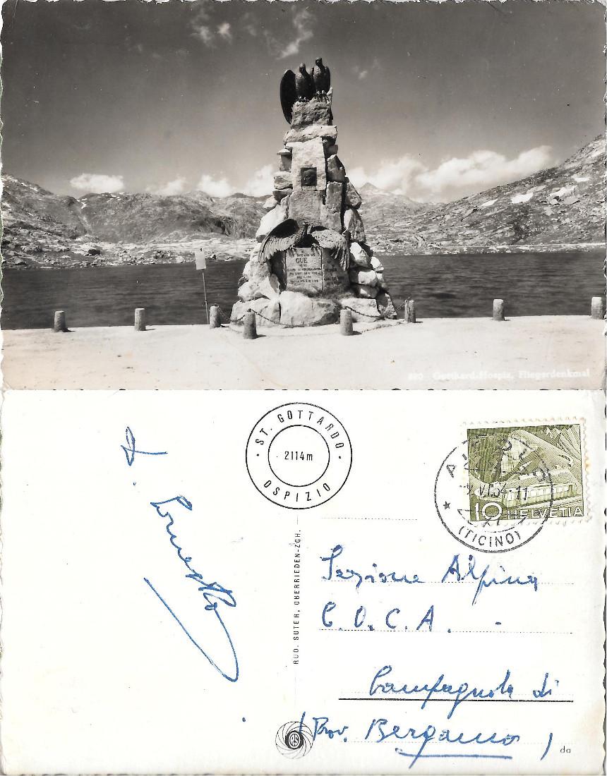 San Gottardo. Monumento ad Adrien Guex. Viaggiata 1954