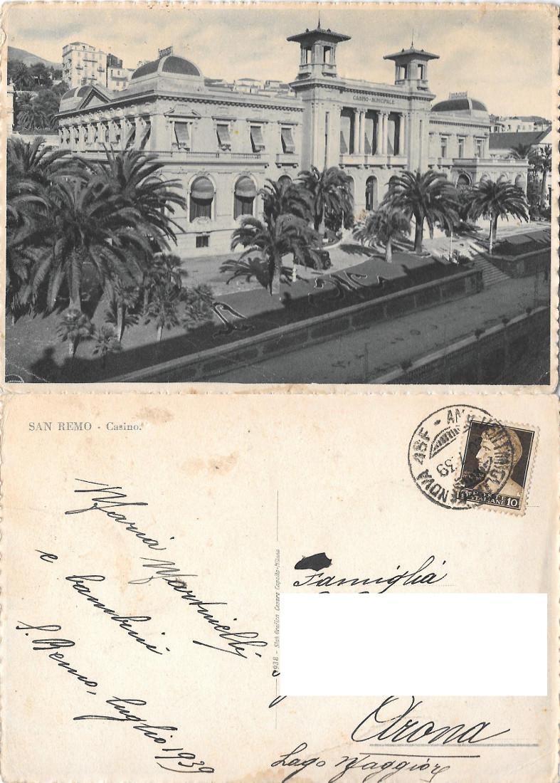 Sanremo. Casinò. Viaggiata 1939