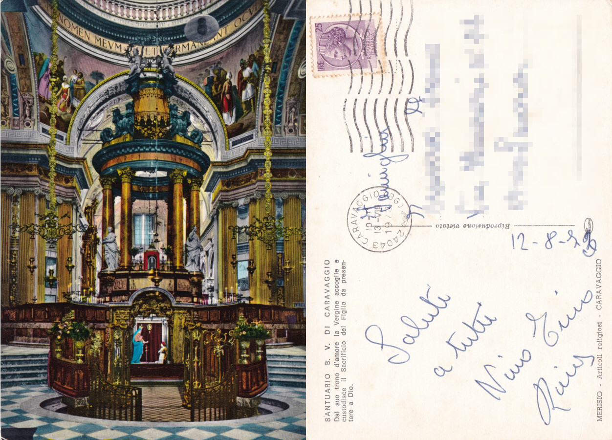 Santuario B.V. di Caravaggio (BG). Viaggiata 1973