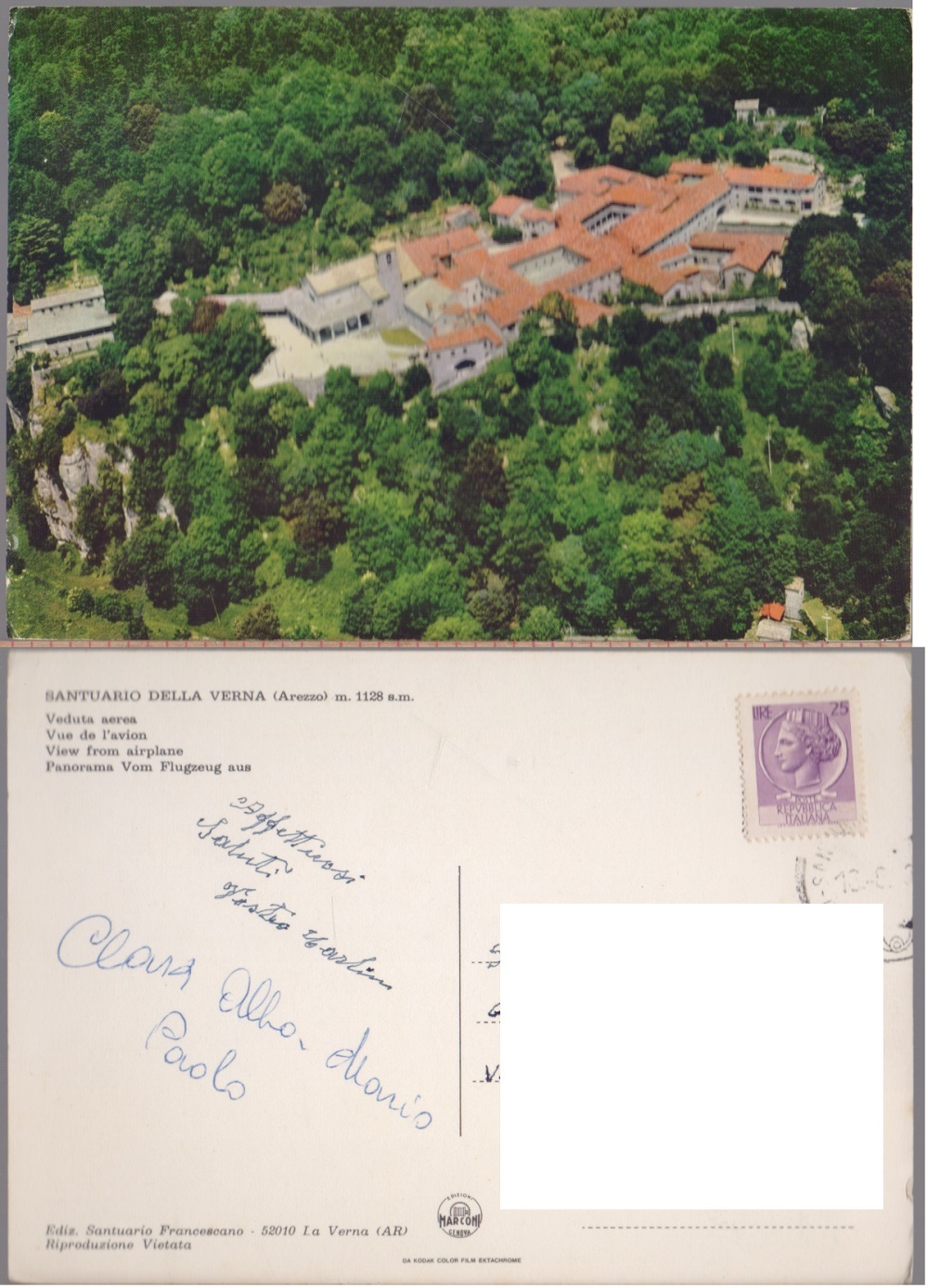 Santuario della Verna (AR). Veduta aerea. Viaggiata