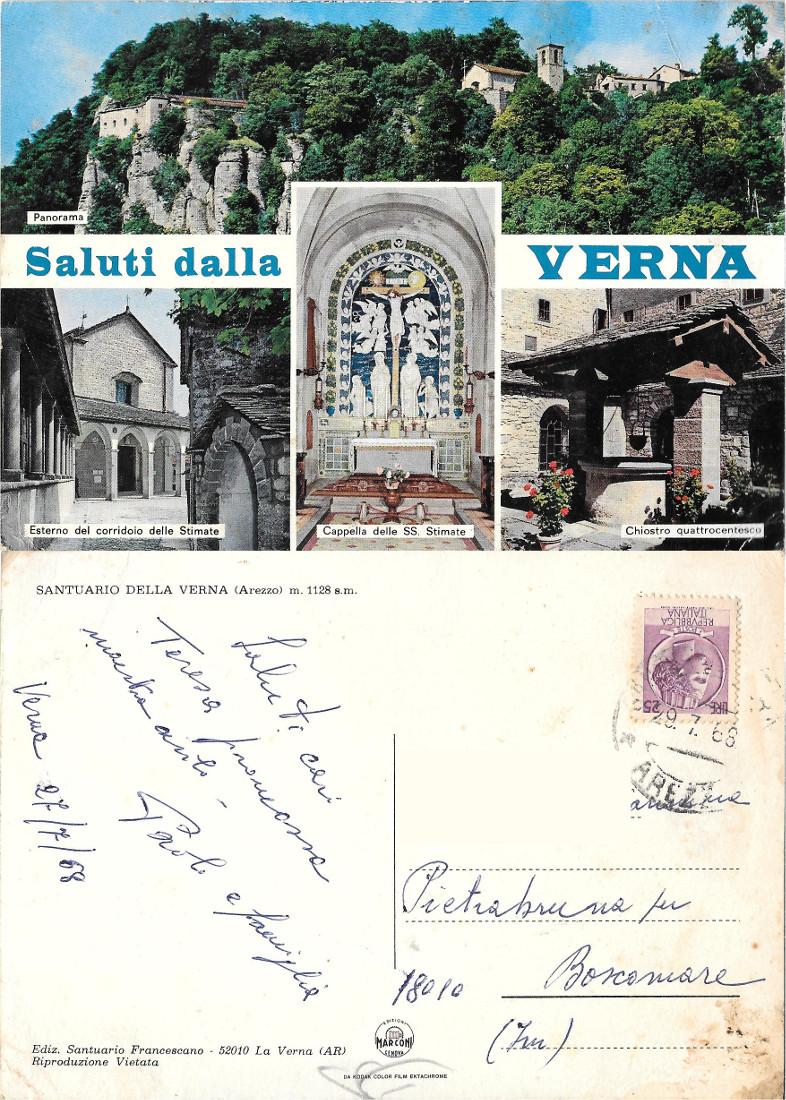 Santuario della Verna (AR). Viaggiata 1968