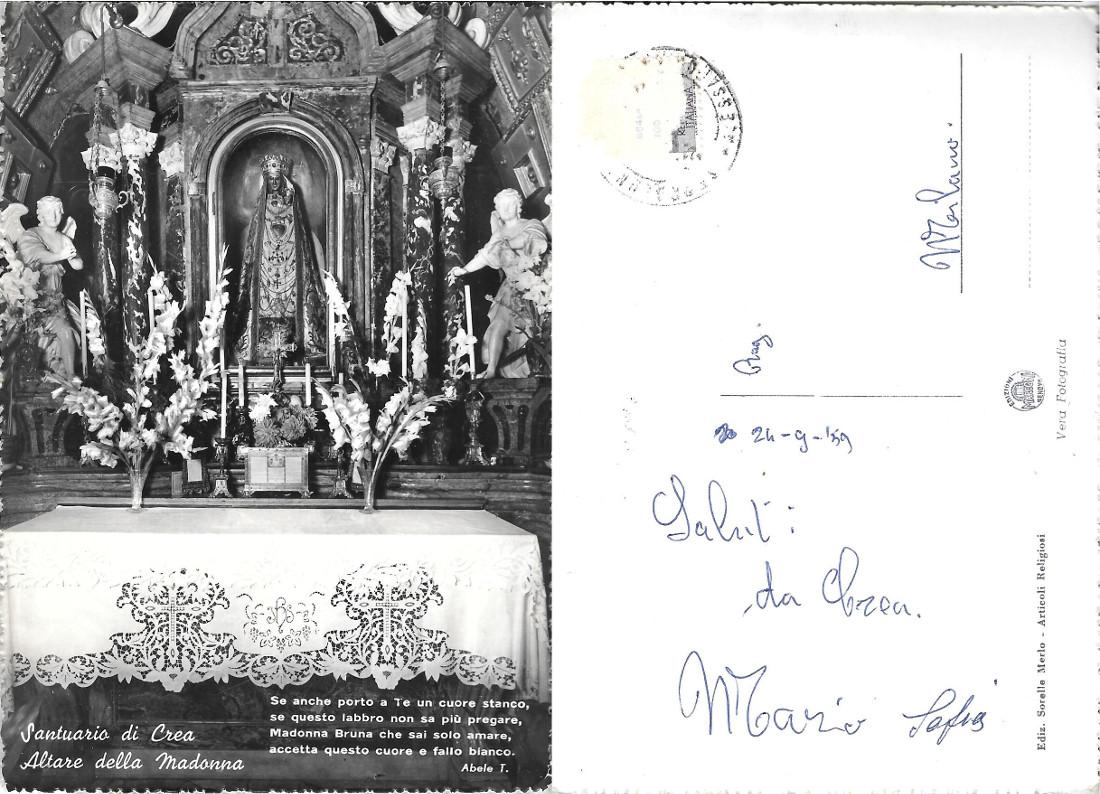 Santuario di Crea. Altare della Madonna. Viaggiata 1959
