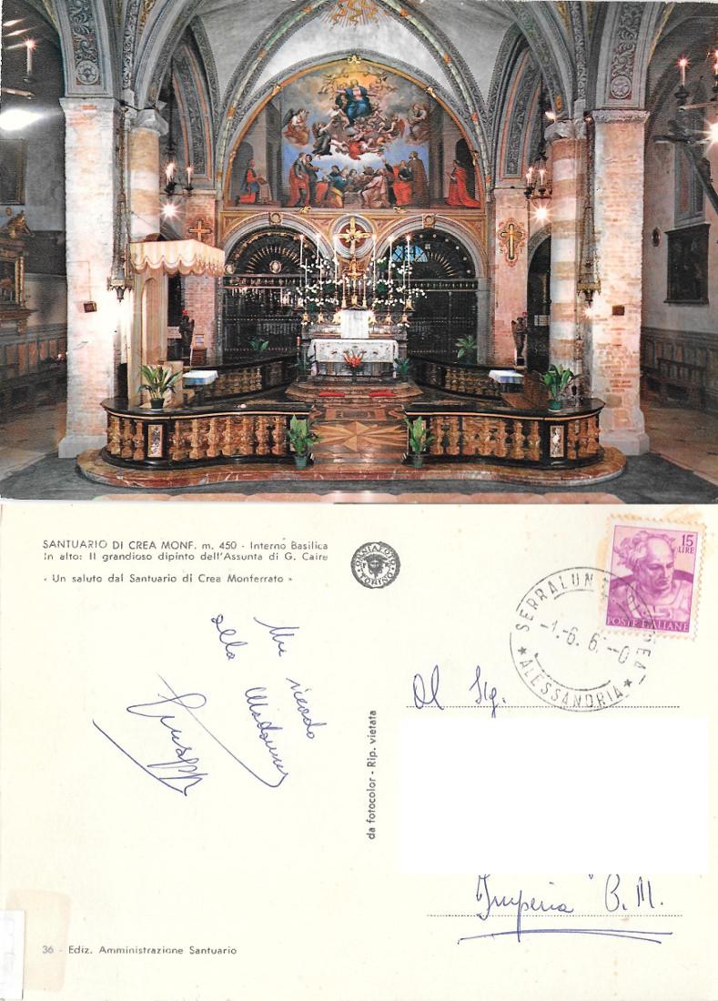 Santuario di Crea Monferrato (AL). Interno della Basilica. Viaggiata 1967