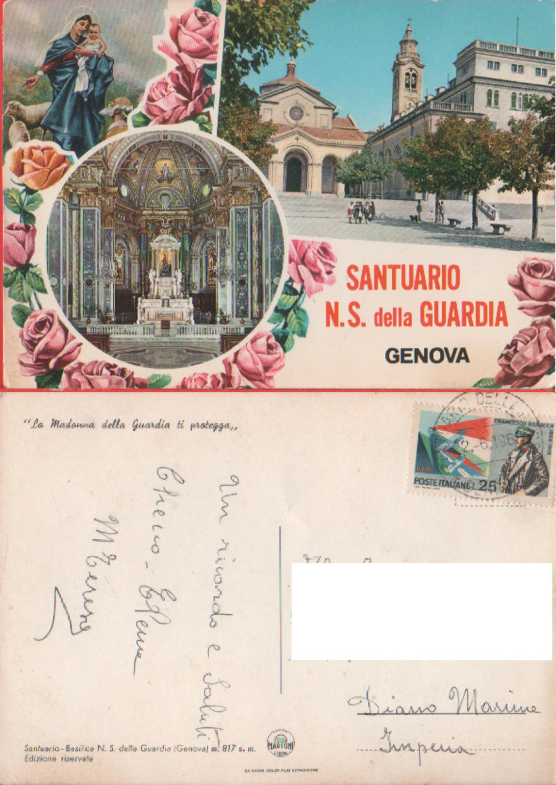 Santuario N.S. della Guardia. Genova. Viaggiata 1968
