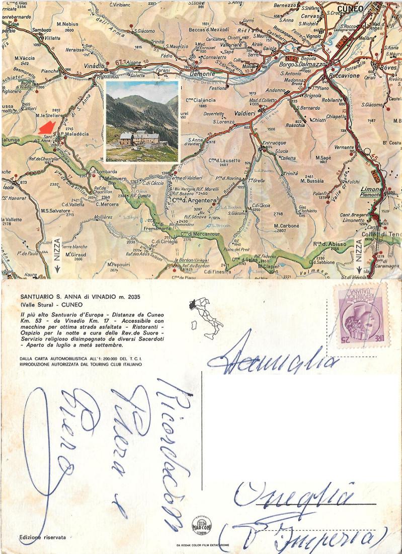 Santuario S. Anna di Vinadio. Cartina. Viaggiata