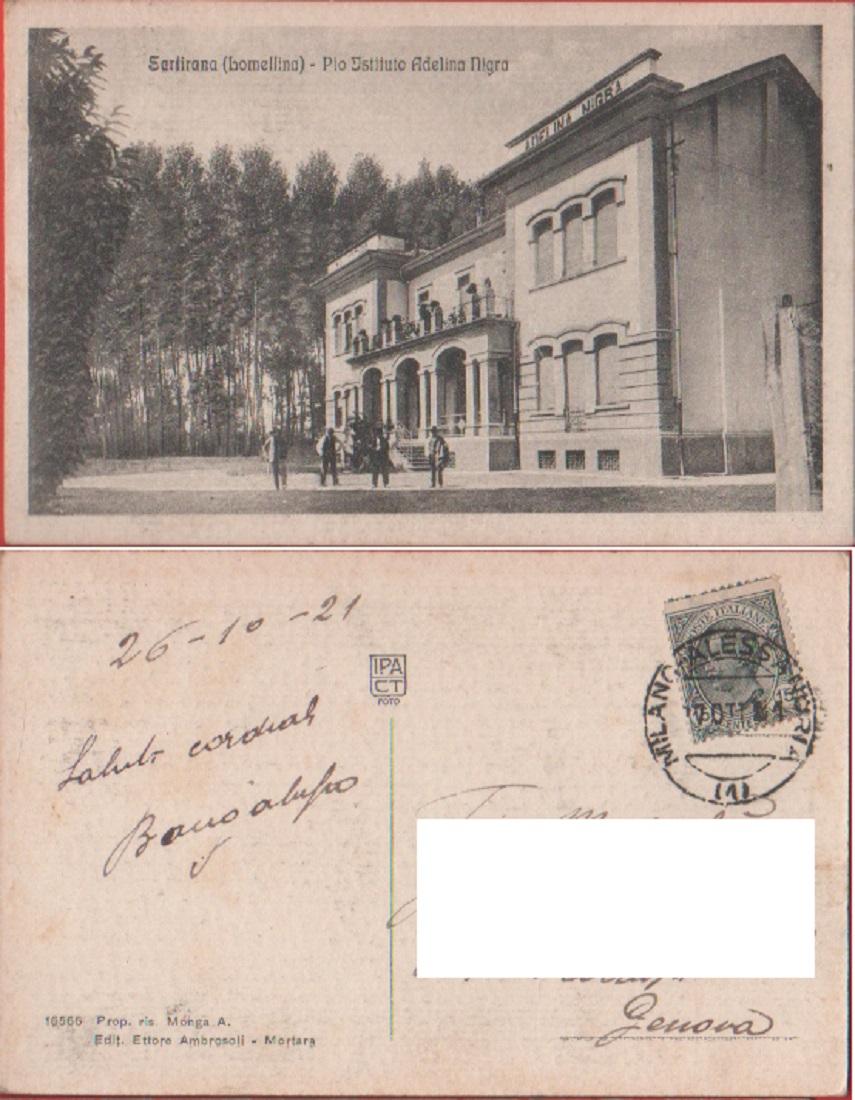 Sartirana (PV). Pio Istituto Adelina Nigra. Viaggiata 1921. Animata