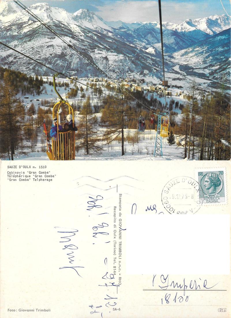 Sauze d'Oulx (TO). Cabinovia Gran Comba. Viaggiata 1975