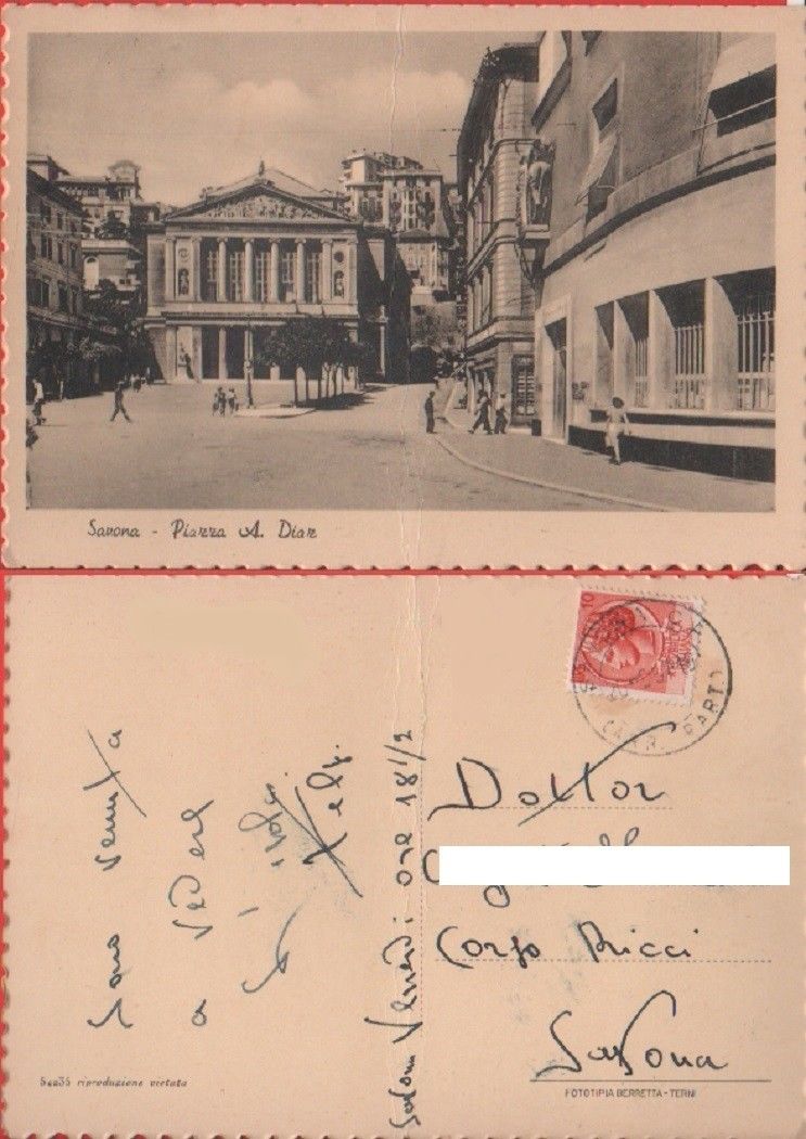 Savona. Piazza A. Diaz. Viaggiata 1957