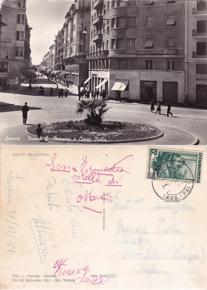 Savona. Piazza G. Marconi e Corso Italia. Viaggiata 1951