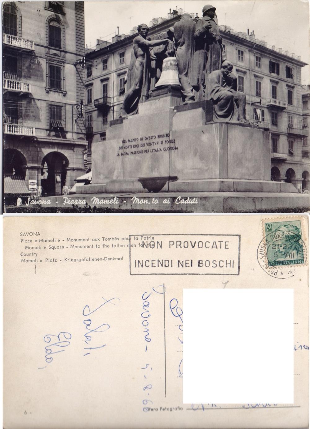 Savona. Piazza Mameli. Monumento ai Caduti. Viaggiata 1966