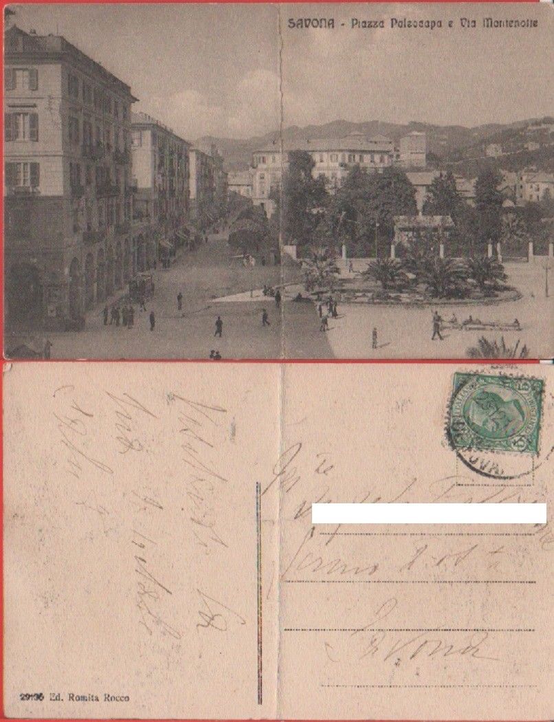 Savona. Piazza Paleocapa e via Montenotte. Viaggiata 1915, animata