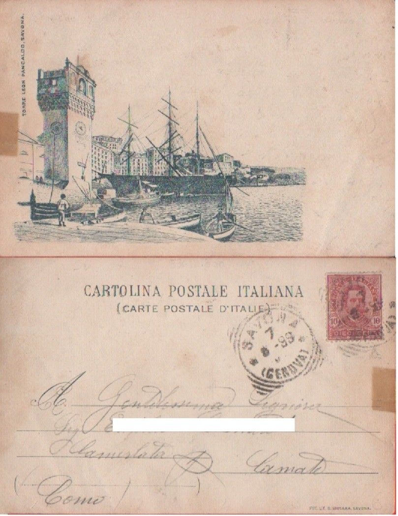 Savona. Torre Leon Pancaldo. Viaggiata 1899