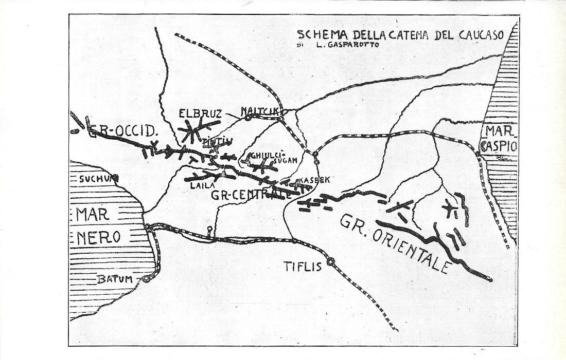 Schema della catena del Caucaso. Stampa 1930