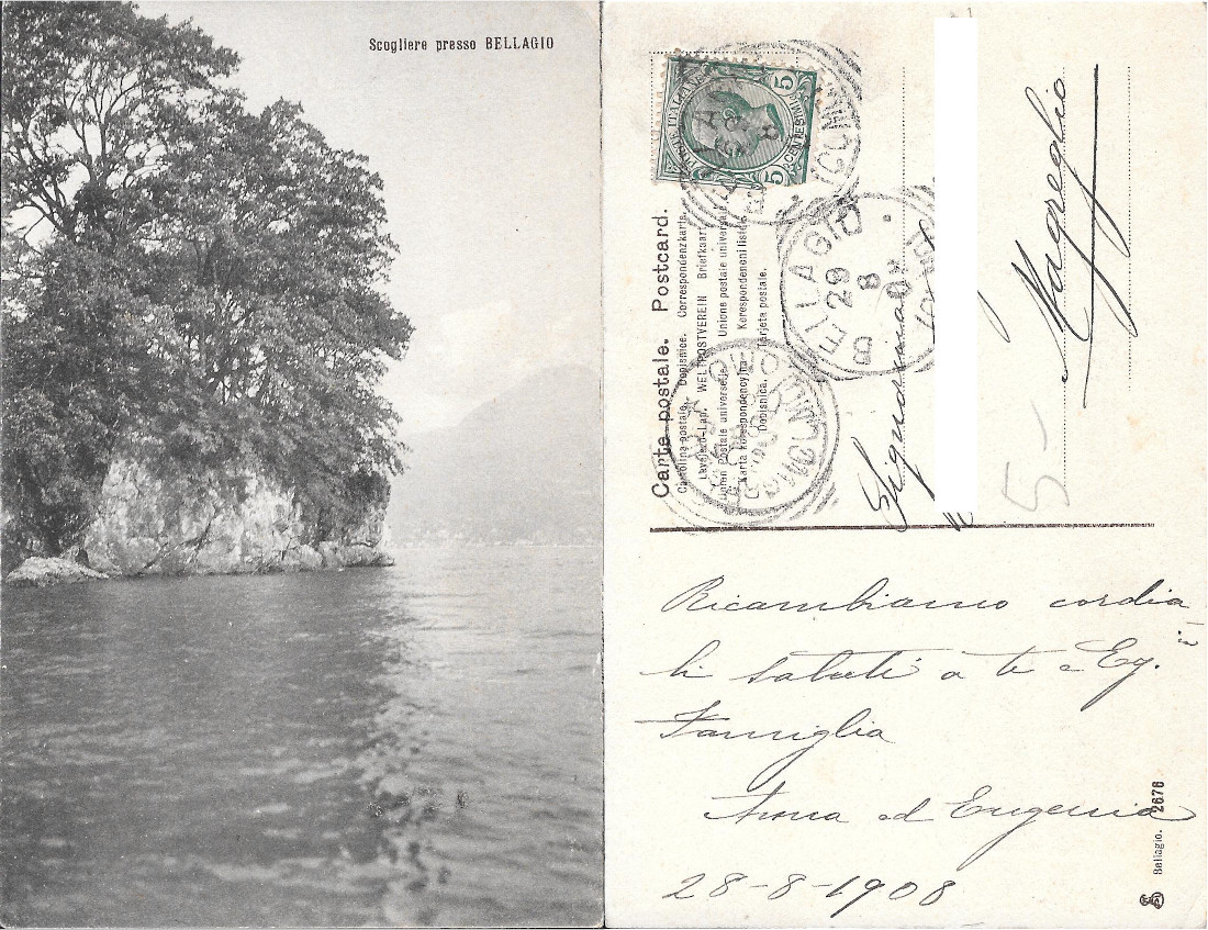 Scogliere presso Bellagio. Viaggiata 1908