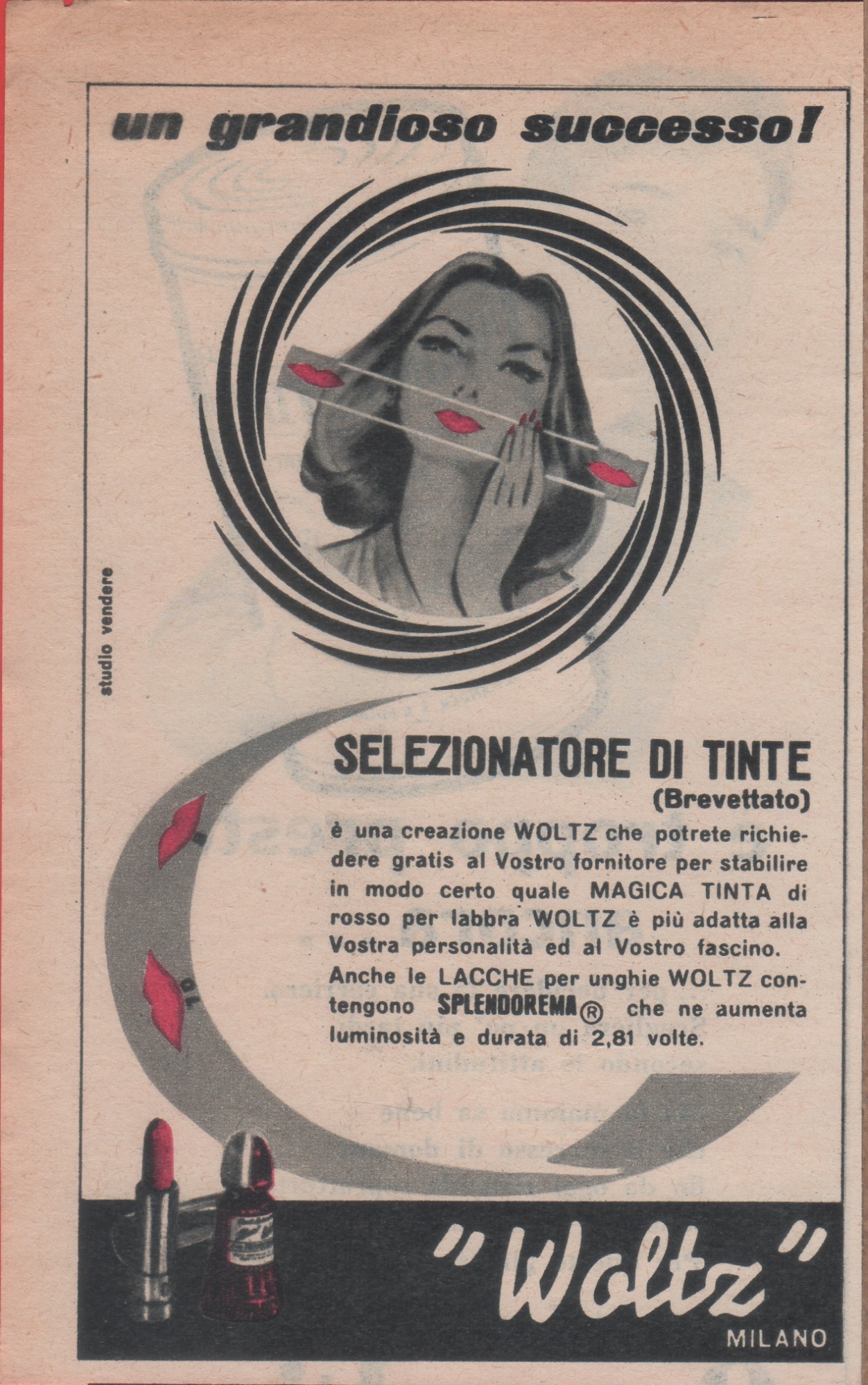 Selezionatore di tinte Woltz (rossetto). Advertising 1959