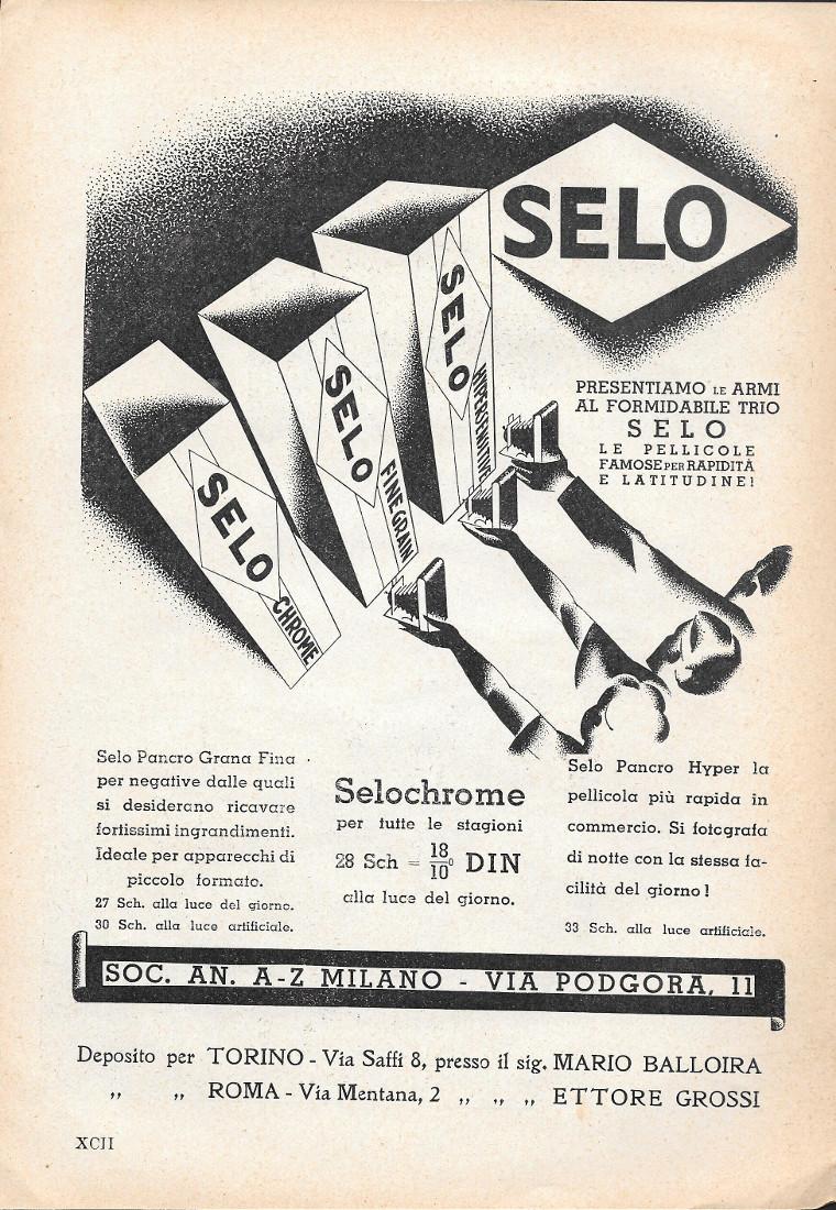 Selochrome. Pellicole fotografiche Selo. Advertising 1935