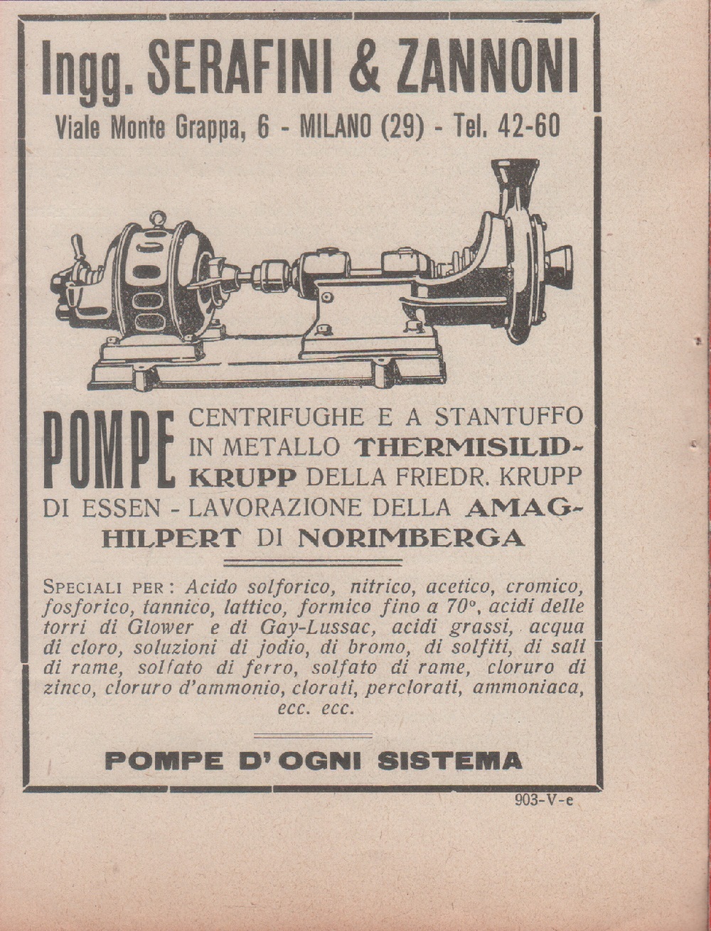 Serafini &amp; Zannoni, Milano. Pompe d'ogni sistema. Milano. Advertising 1926