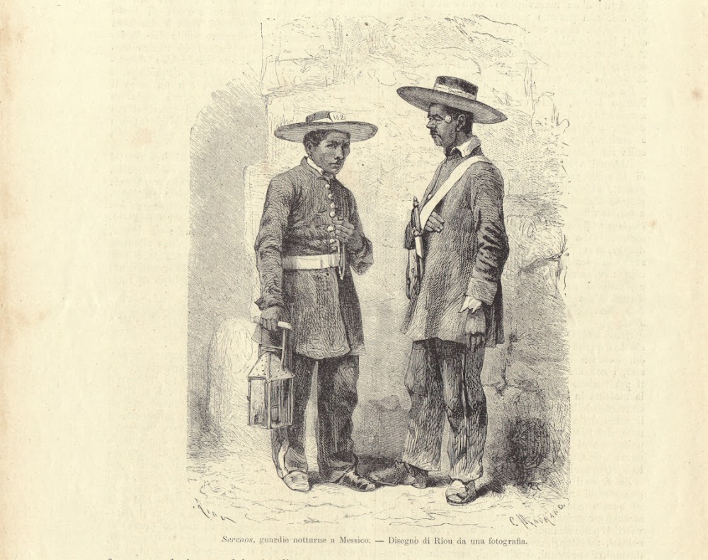 Serenos, guardie notturne a Messico. Illustrazione 1864