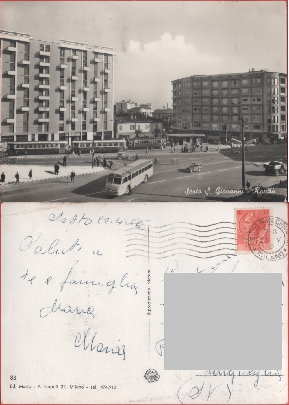 Sesto S. Giovanni (MI). Rondò. Viaggiata 1956