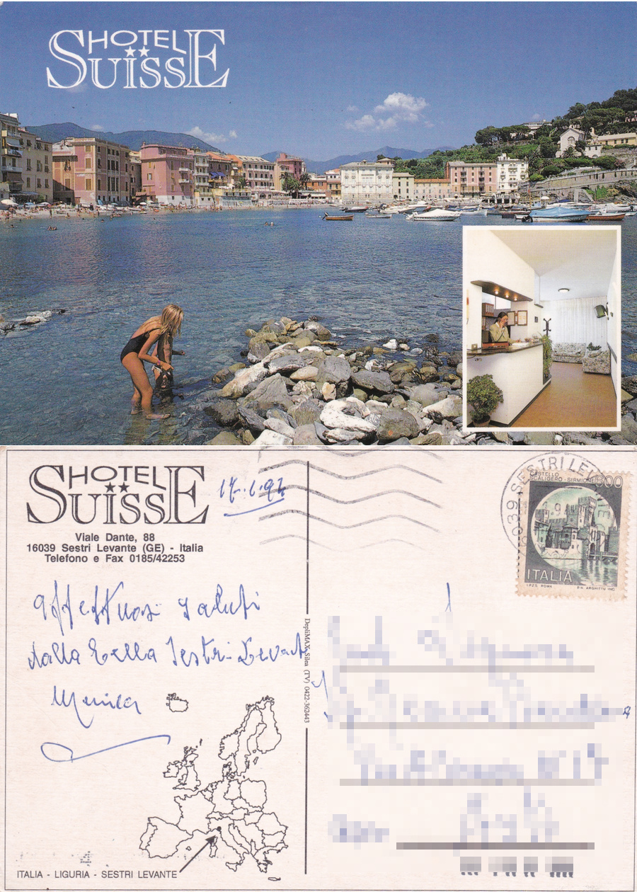 Sestri Levante (GE). Hotel Suisse. Viaggiata 1994