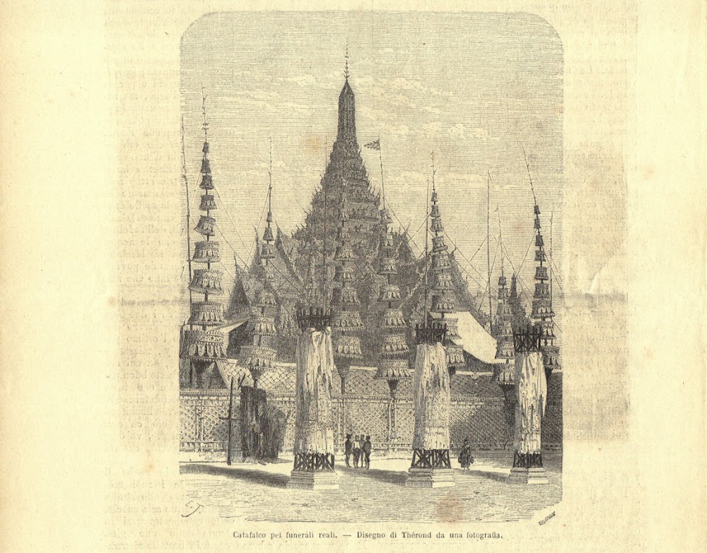 Siam. Catafalco pei funerali reali. Stampa 1863.