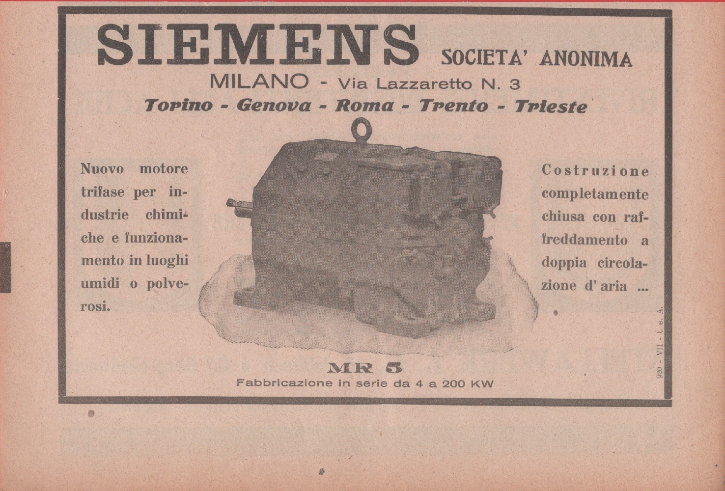 Siemens Società Anonima. Advertising 1926