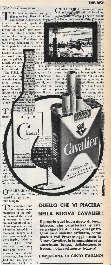 Sigarette Cavalier. Advertising 1956