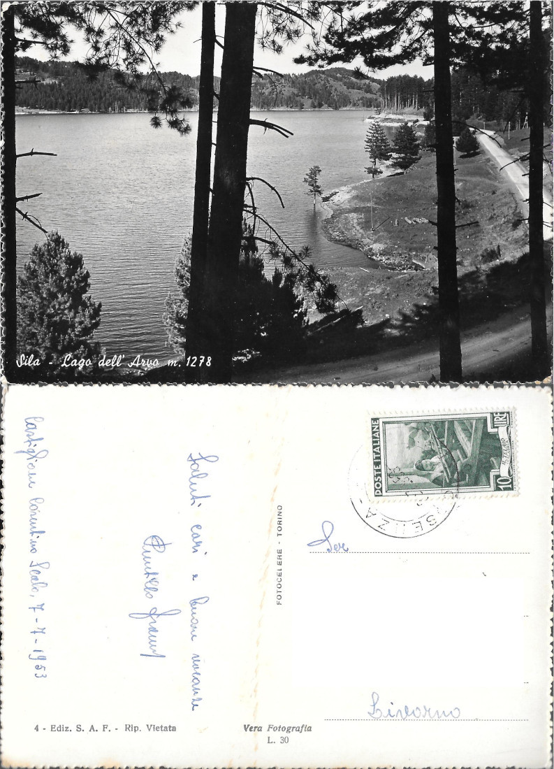 Sila. Lago dell'Arvo. Viaggiata 1953