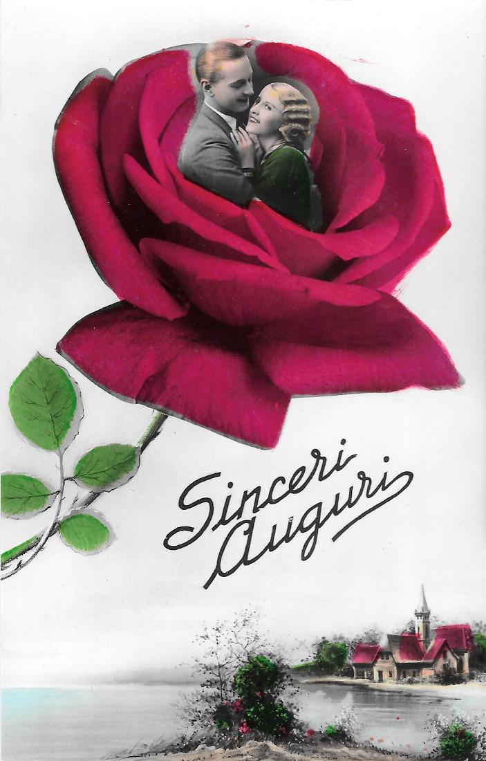 Sinceri Auguri. Rosa. Non viaggiata, originale 1941