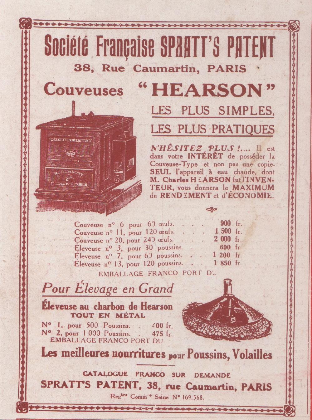 Societe Francaise Spratt's Patent. Cuveuse Hearson. Advertising 1924