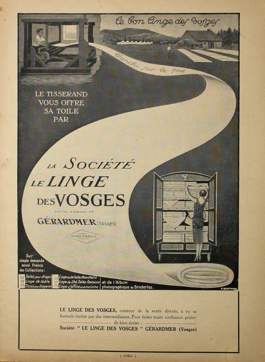 Societe le Linge des Vosges. Advertising 1927