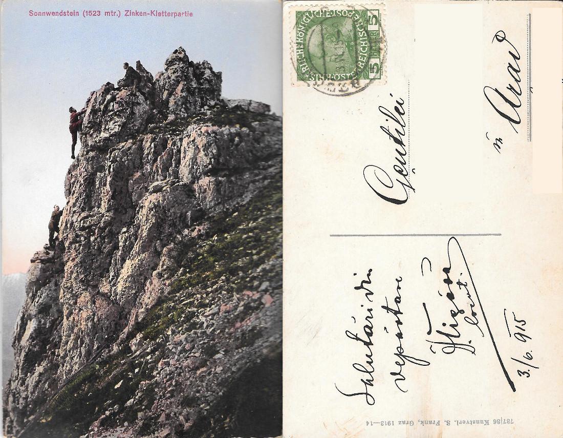 Sonnwendstein, Zinken-Kletterpartie . Viaggiata 1915