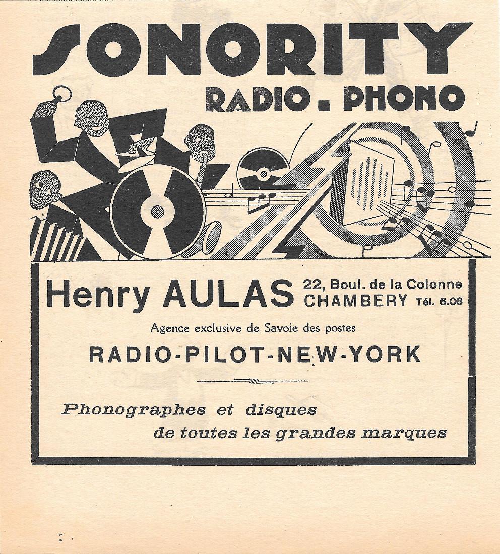 Sonority Radio-Phono. Henry Aulas, Chambery Pubblicita 1932