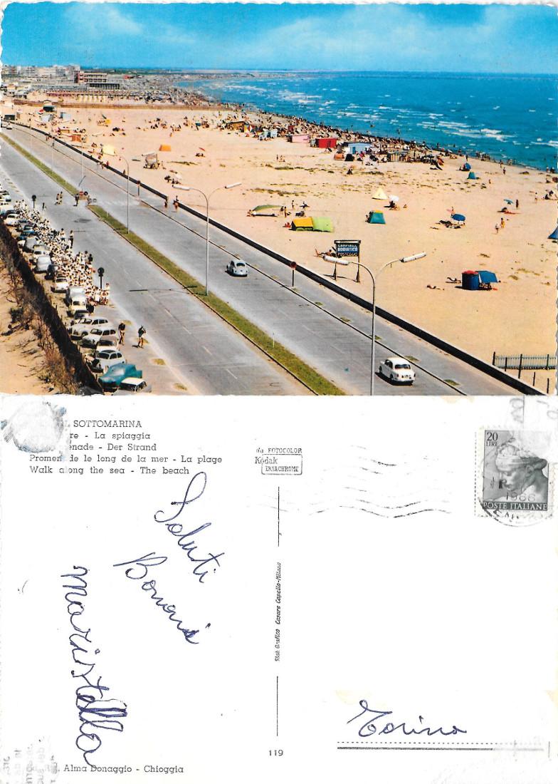 Sottomarina. La passeggiata e la spiaggia. Viaggiata 1966