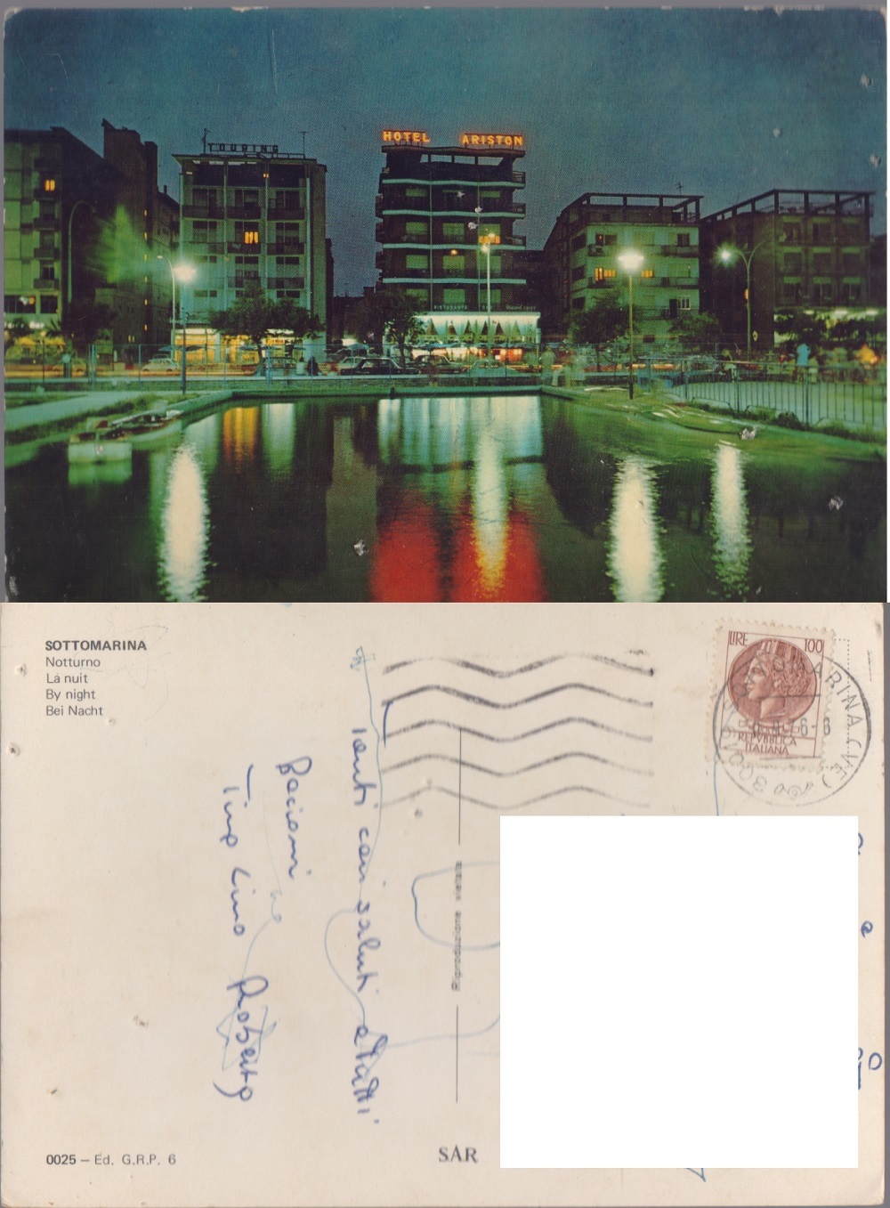 Sottomarina (VE). Notturno. Viaggiata 1976