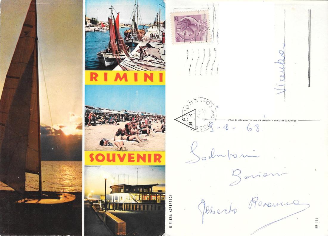 Souvenir Rimini. Viaggiata 1968