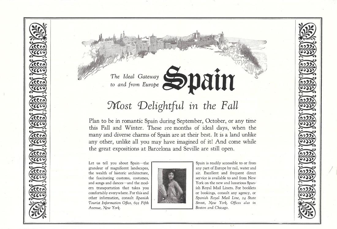 Spain. Most delighful in the fall. Pubblicita 1929