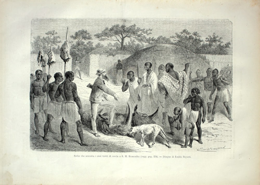 Speke che presenta i suoi trofei di caccia a S.M. …